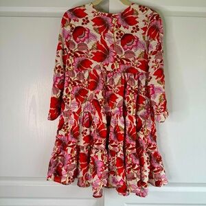 Zara Floral Red and White Tiered Mini Dress Small